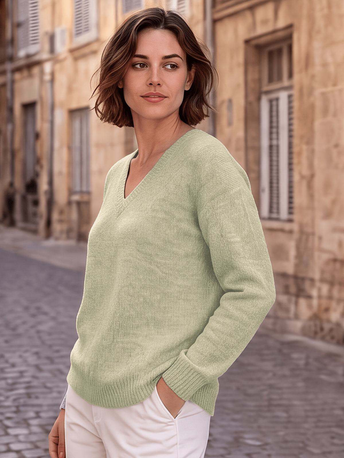 Pull grande taille en laine, coupe ample, manches longues, tenue chaude, visuel produit