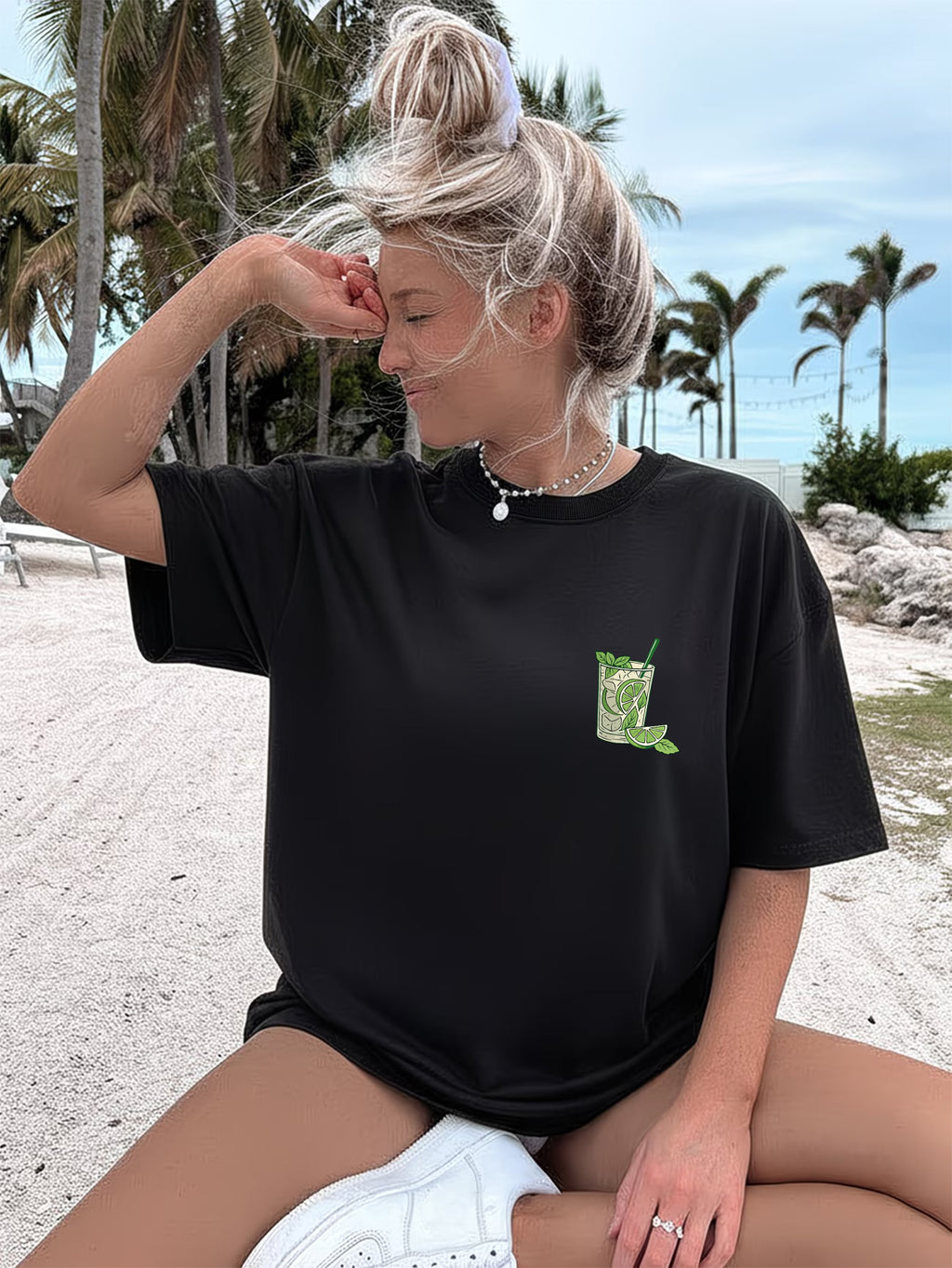 T-shirt grande taille, manches courtes, toucher naturel, détail du col