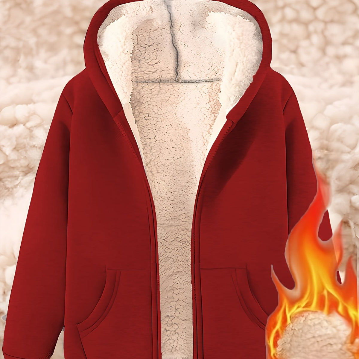 Veste grande taille, fermeture zippée, capuche, chaleur d'hiver, porté de face