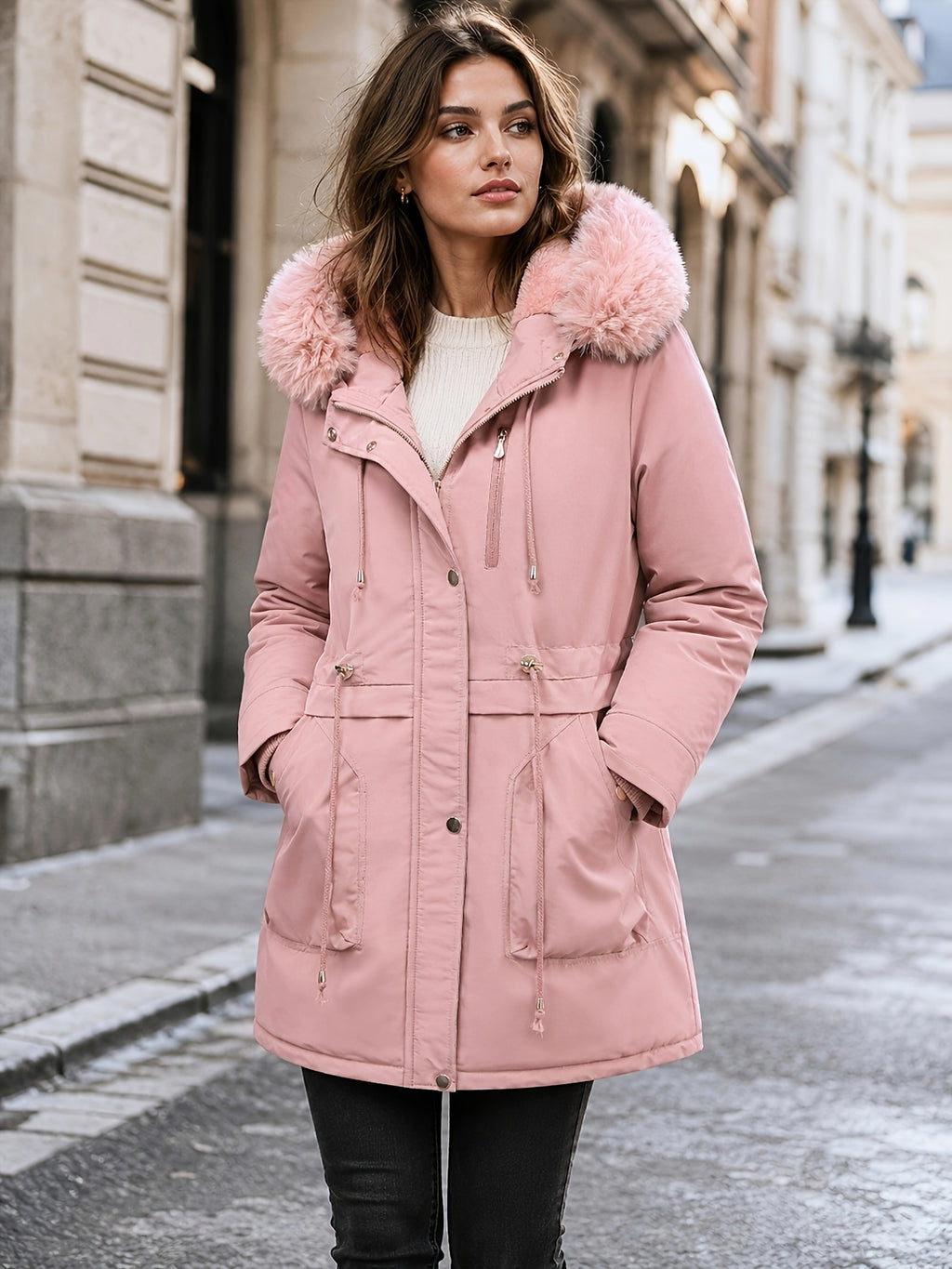 Manteau grande taille, chaleur d'hiver, tissu épais, détail du tissu
