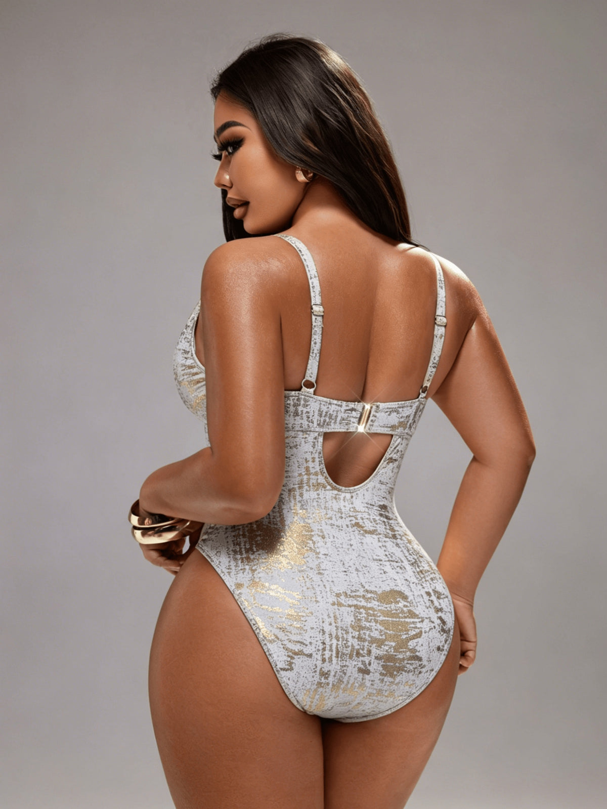 Maillot 1 pièce grande taille — Maille à feuille métallique
