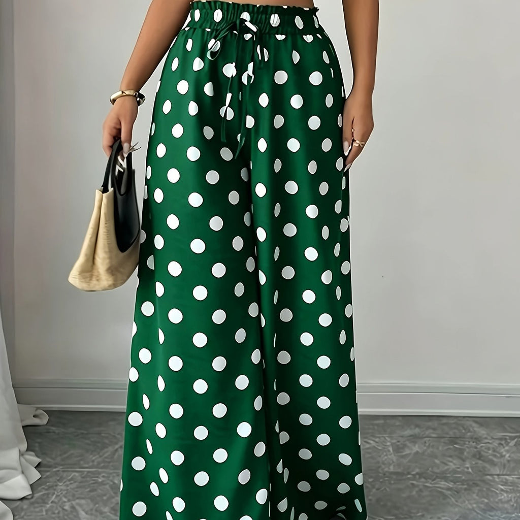 Pantalon grande taille à pois, coupe évasée — composition : 95% Polyester, 5% Élasthanne