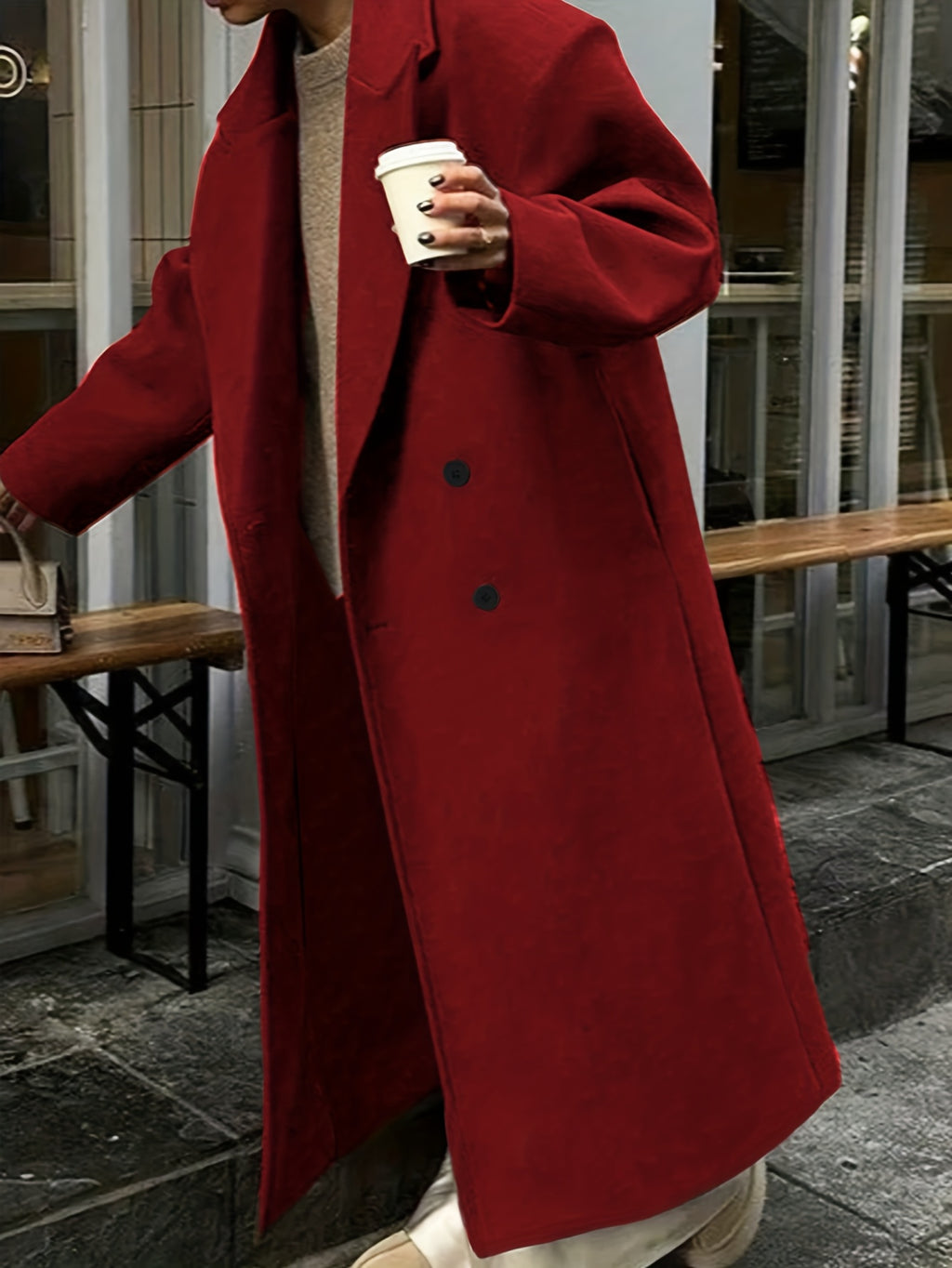 Manteau grande taille, coupe oversize, doublure, chaleur d'hiver, porté de face