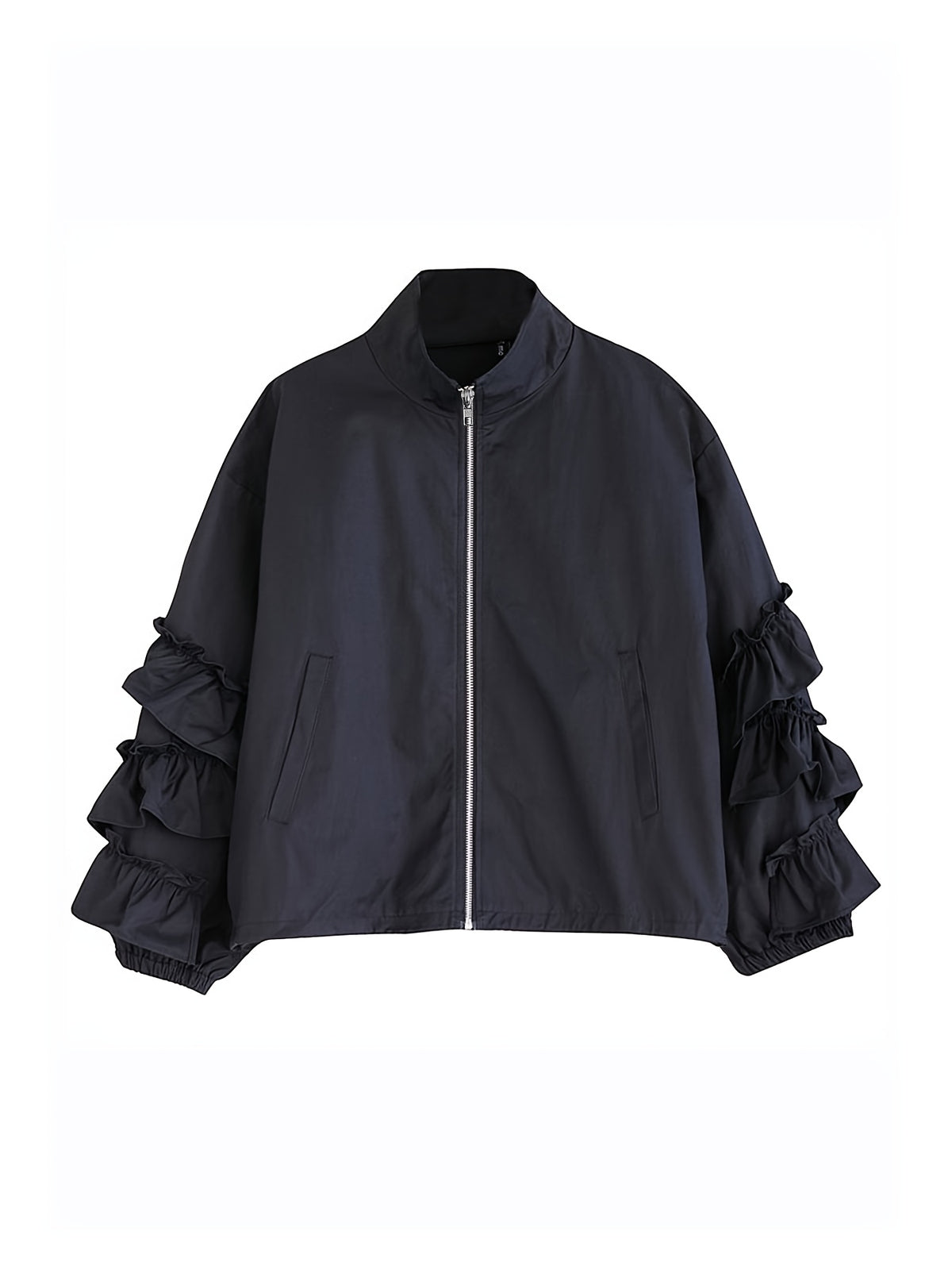 Veste grande taille, volants, fermeture zippée, tissu opaque