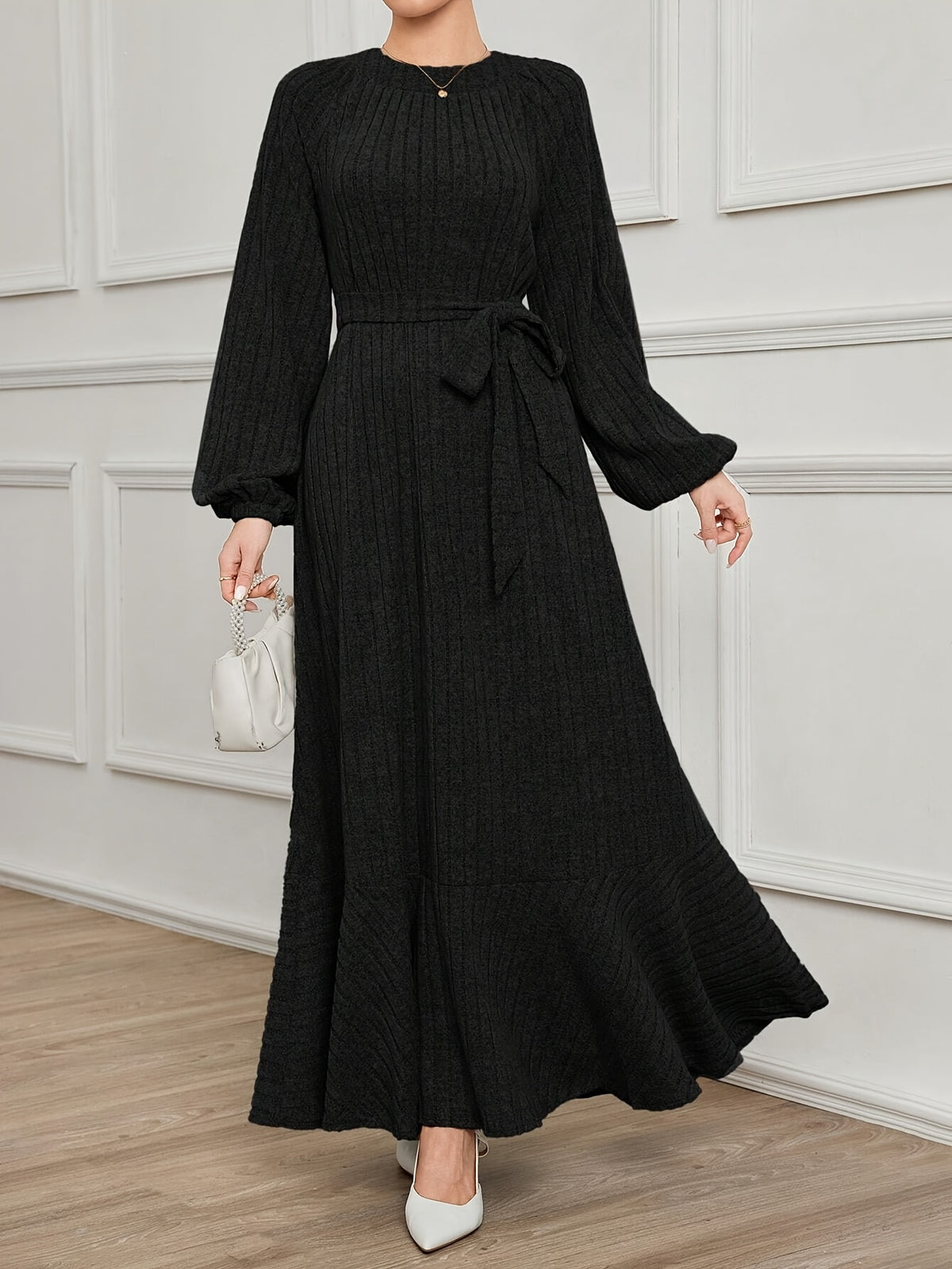 Robe pull grande taille — Manches ballon et maille côtelée