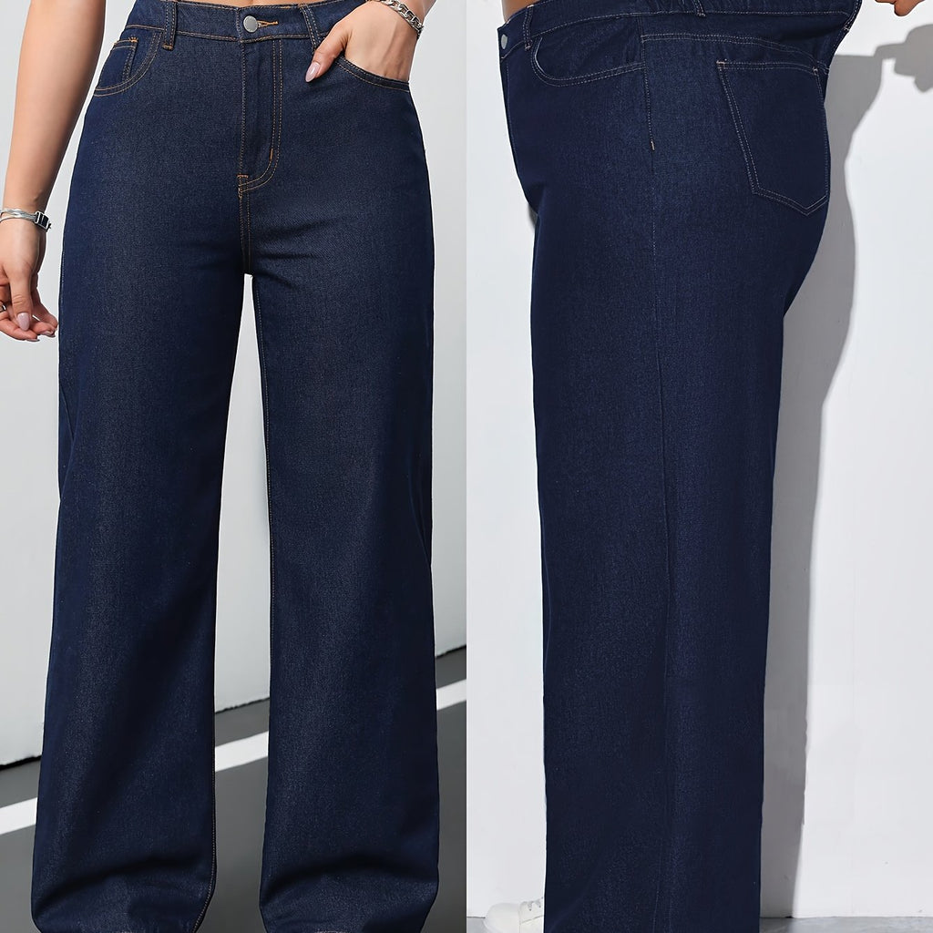 Jean grande taille, coupe droite, fermeture zippée, tenue franche — matière : denim