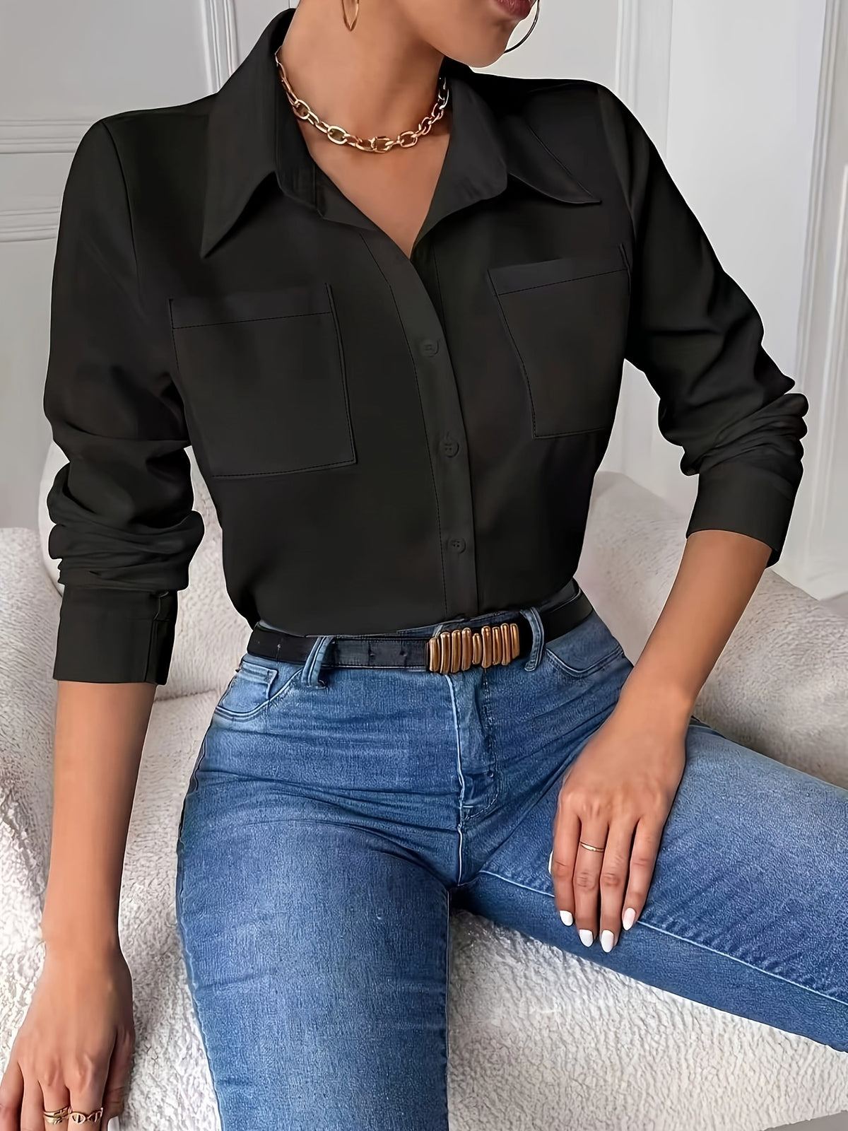 Chemise grande taille à broderies, manches longues, autre coloris