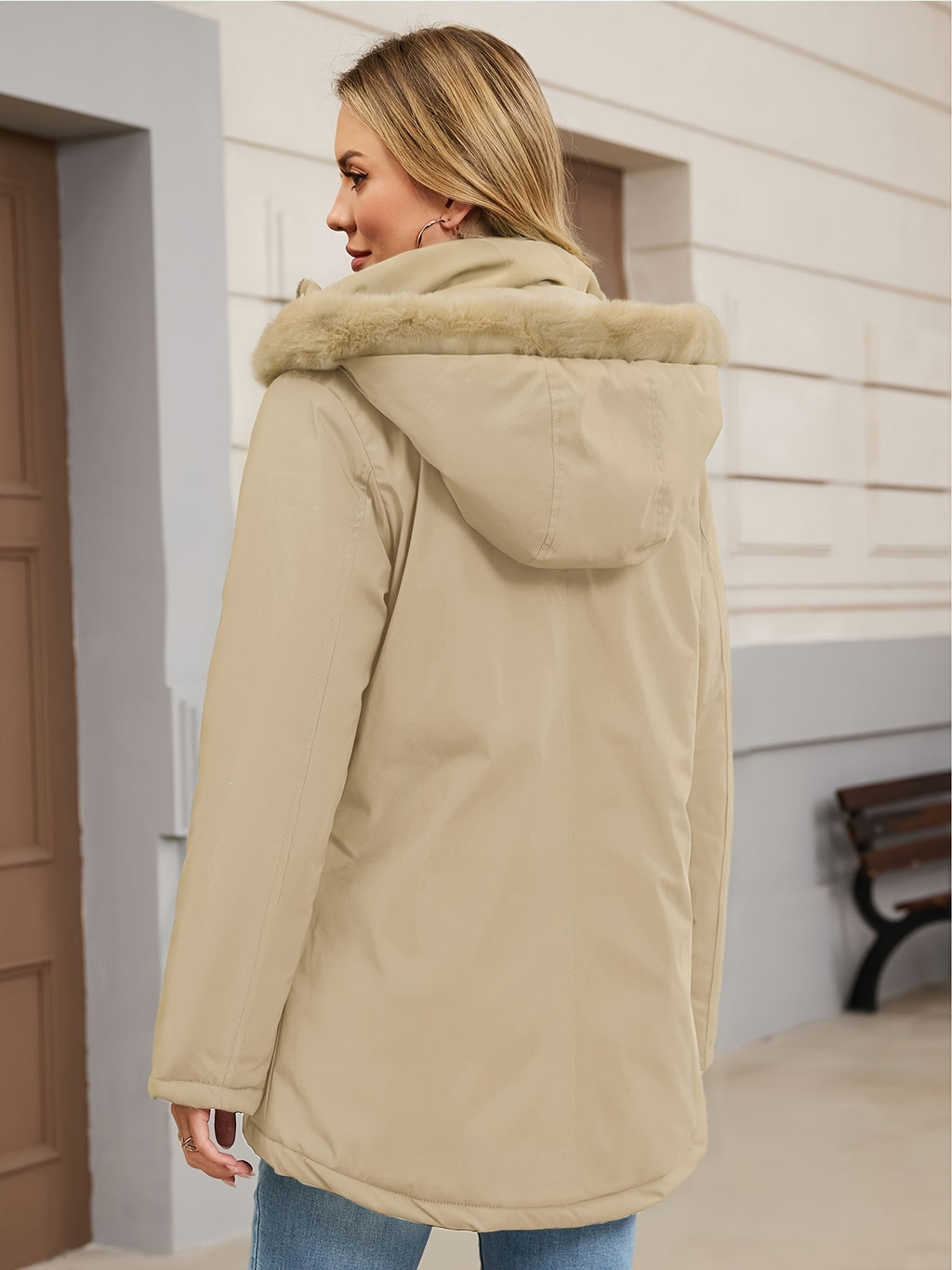 Veste grande taille, coupe oversize, longueur midi, capuche, autre coloris