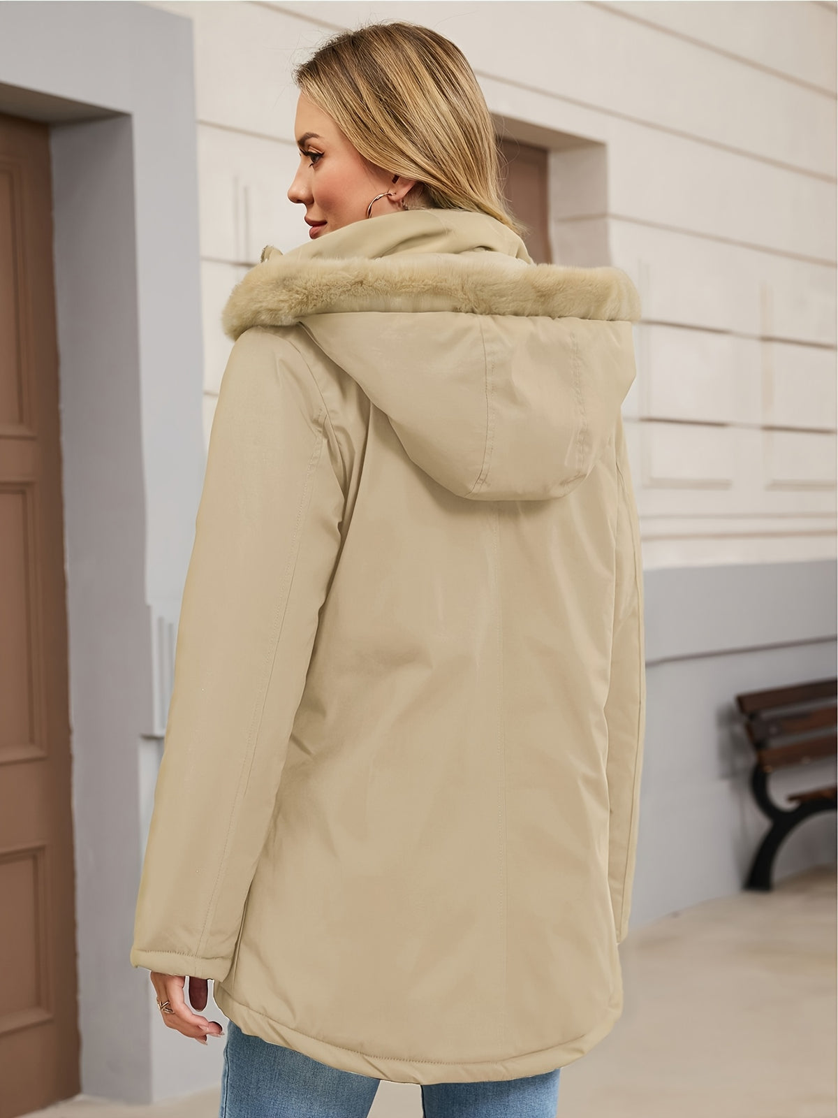 Veste grande taille, coupe oversize, longueur midi, capuche, autre coloris