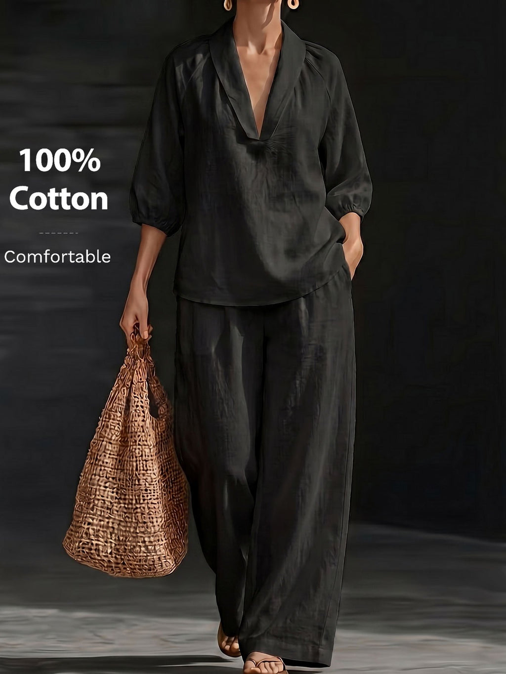 Ensemble grande taille, coupe ample, poches pratiques, toucher naturel — composition : 100% Coton