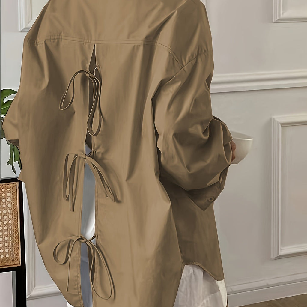 Chemise grande taille, coupe oversize, manches longues — matière : polyester