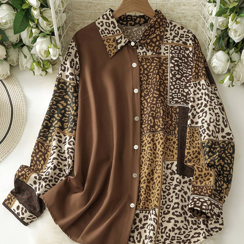 Chemise grande taille à imprimé géométrique, manches longues — matière : polyester