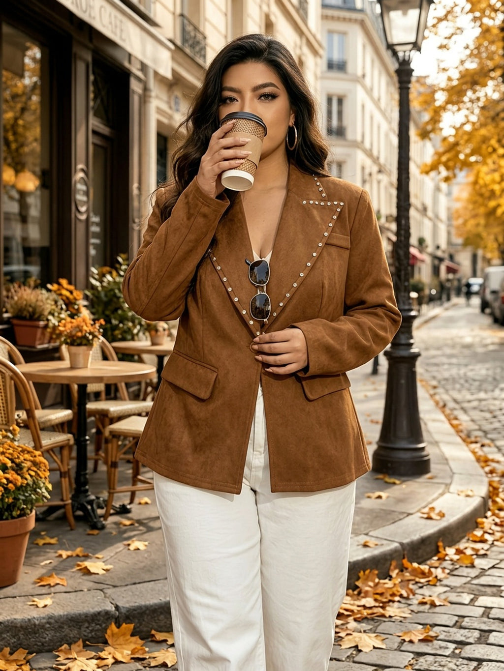 Veste grande taille, coupe cintrée, tissu opaque