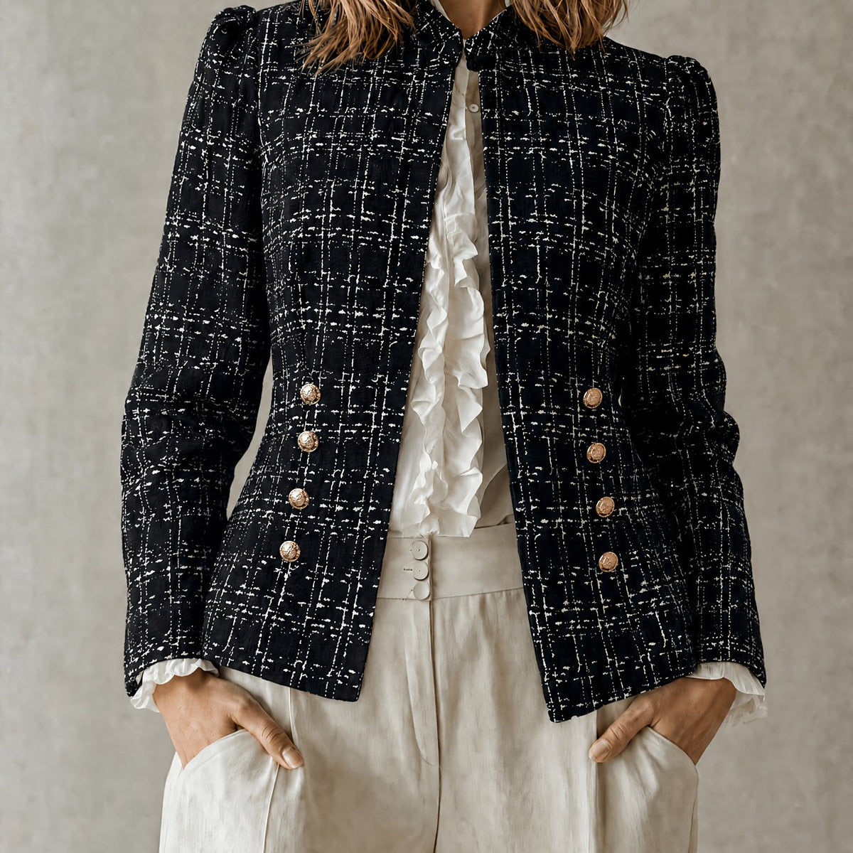 Veste grande taille en tweed — matière : polyester Image