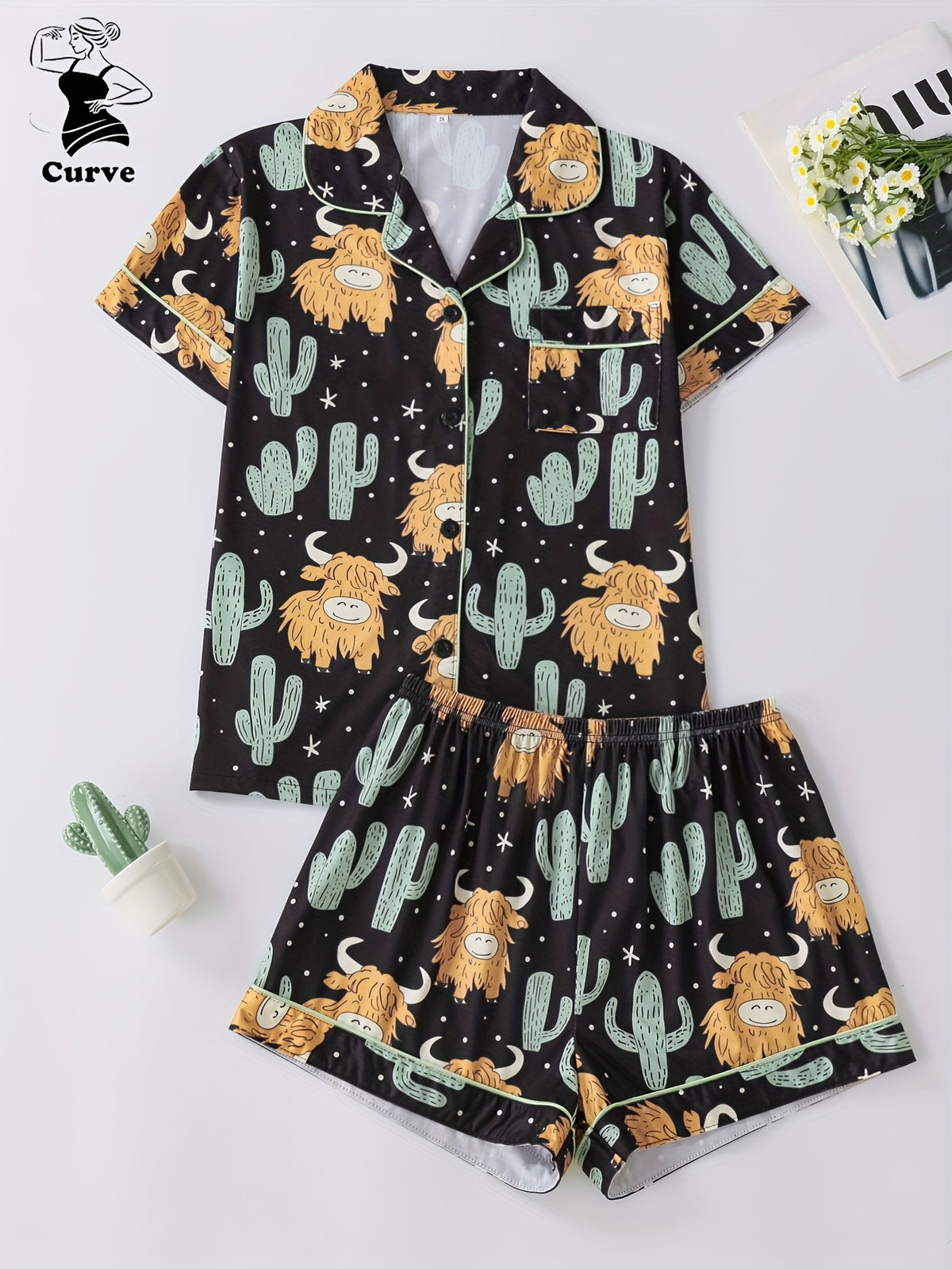 Pyjama grande taille, poches plaquées, manches courtes, autre coloris