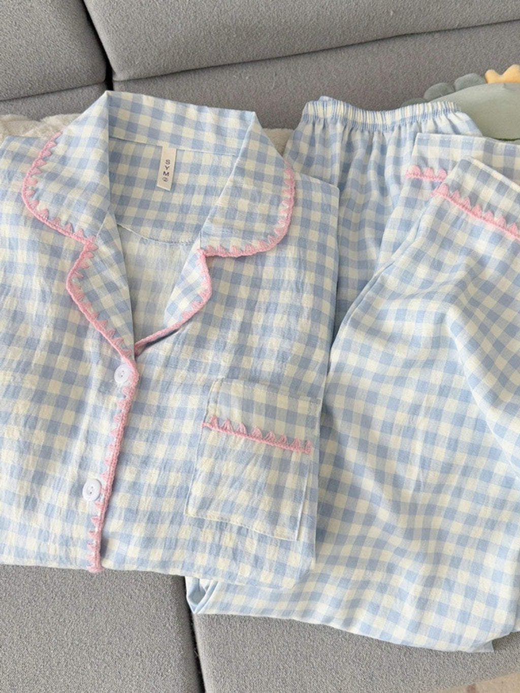 Pyjama grande taille à carreaux, manches longues, toucher naturel — composition : 100% Coton