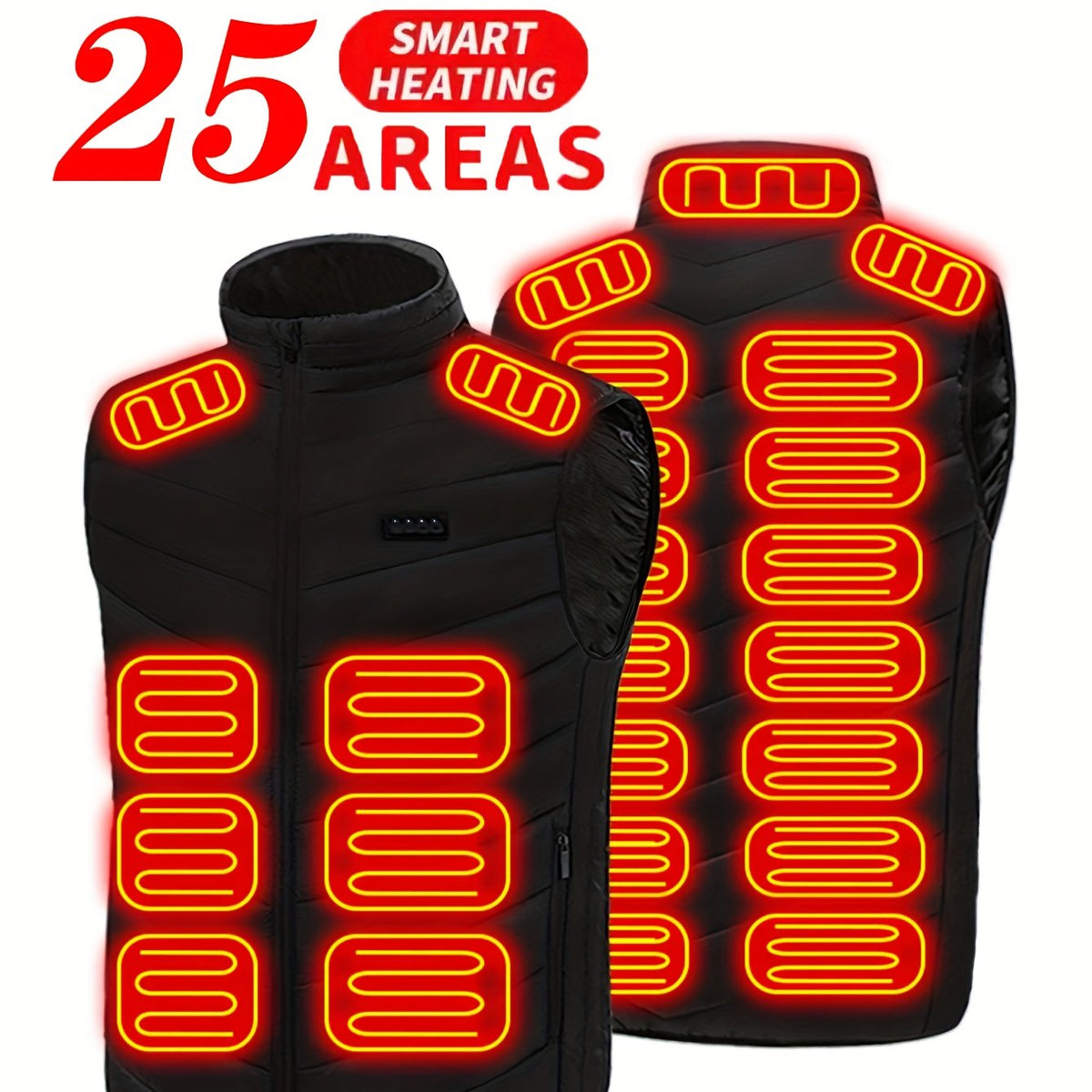 Gilet chauffant grande taille, col montant, fermeture zippée, chaleur d'hiver — matière : polyester
