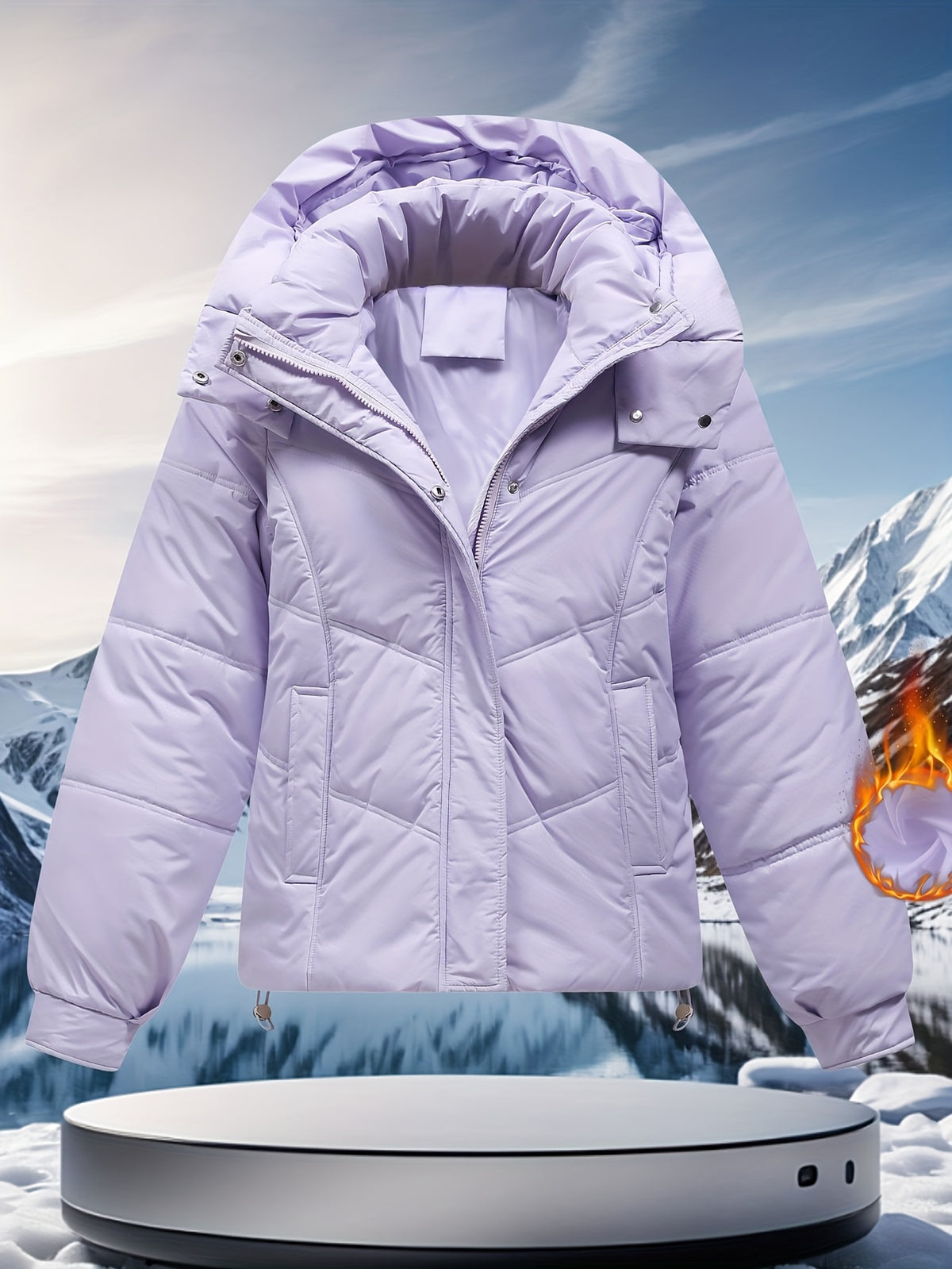 Manteau grande taille, fermeture zippée, chaleur d'hiver, matelassé — matière : polyester