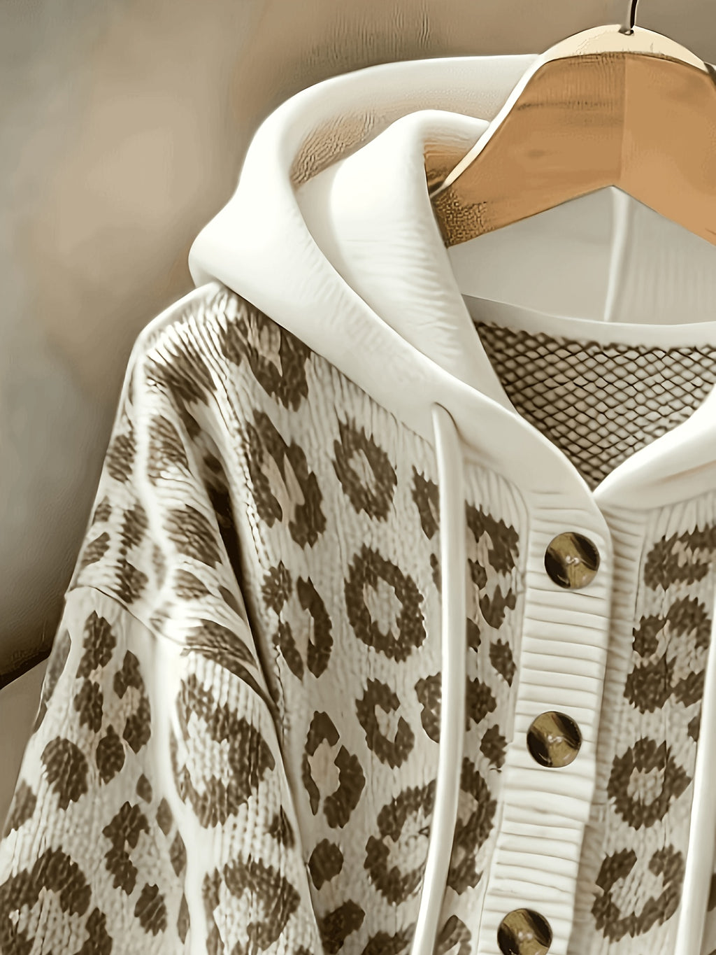Cardigan grande taille à imprimé léopard, coupe ample, capuche, tissu opaque