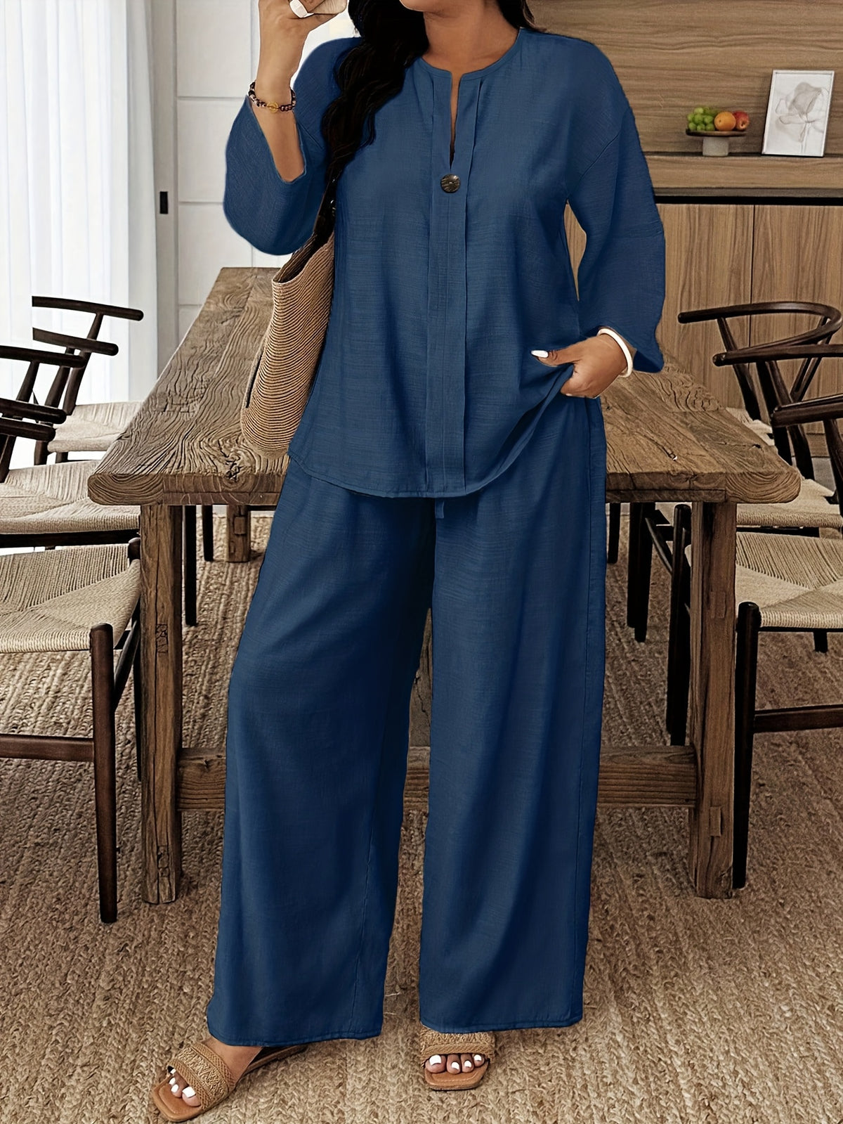 Ensemble grande taille — Chemise longue et pantalon ample