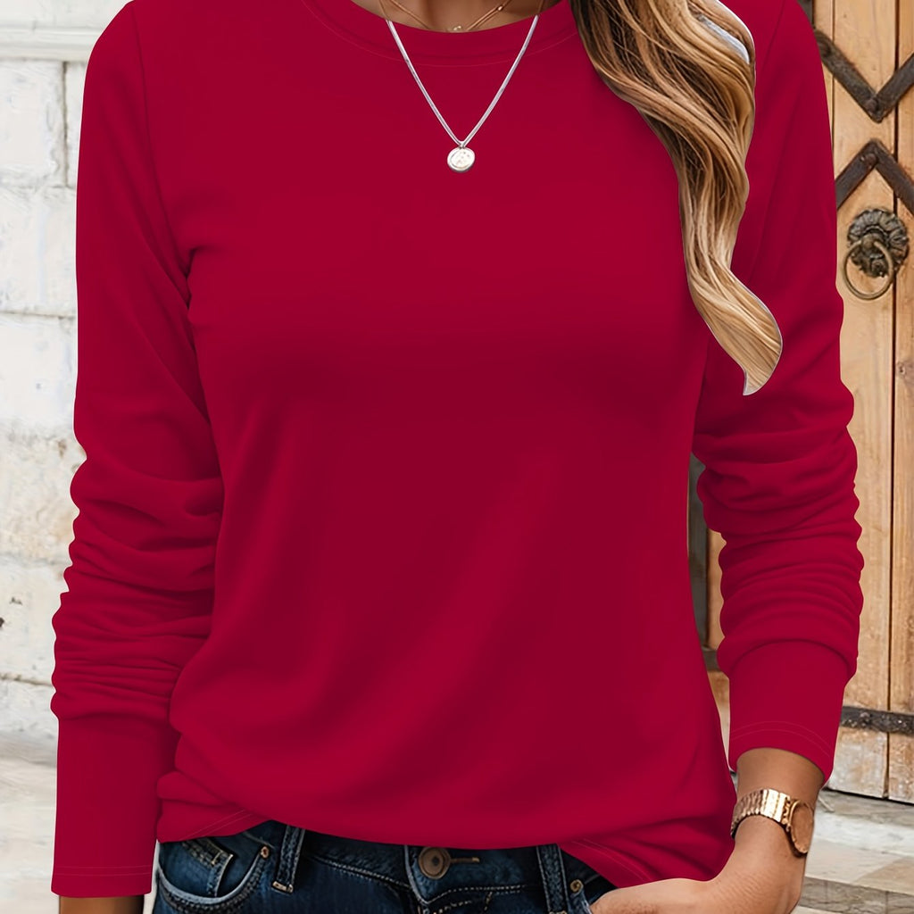 T-shirt grande taille, col rond, manches longues, toucher naturel — composition : 100% Coton