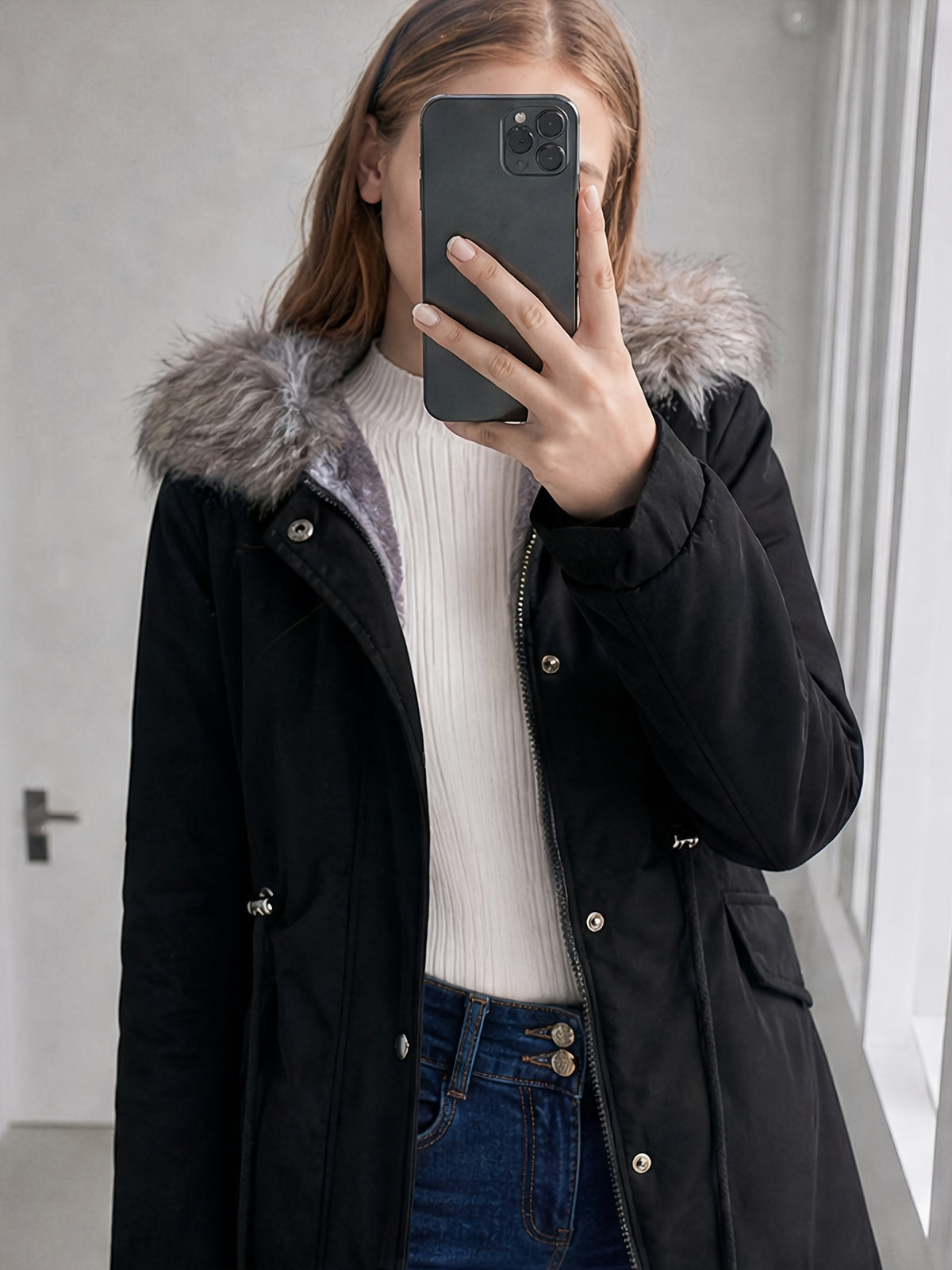 Manteau grande taille, cordon de serrage, capuche, chaleur d'hiver Image