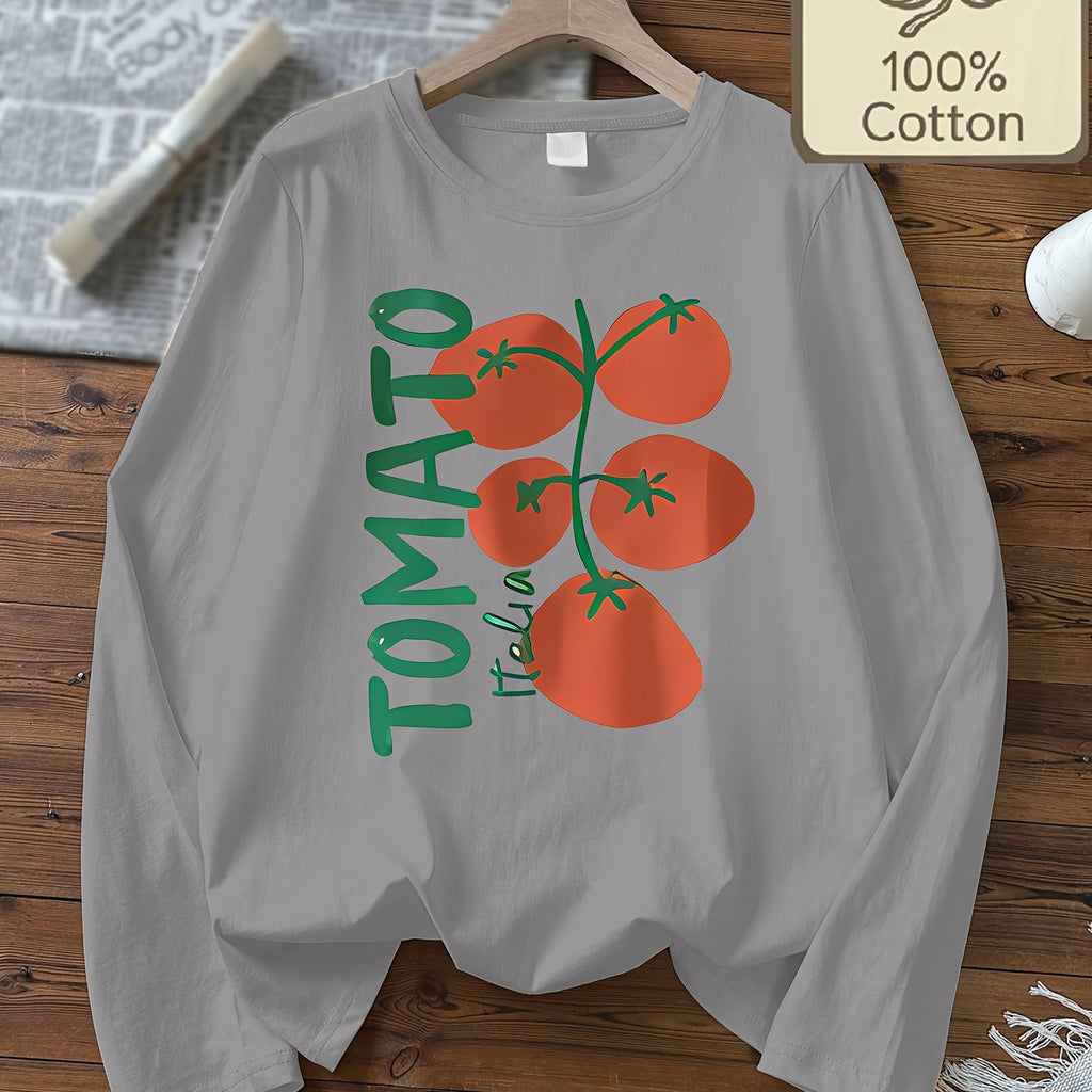 Top grande taille, col rond, manches longues, toucher naturel, mise en situation