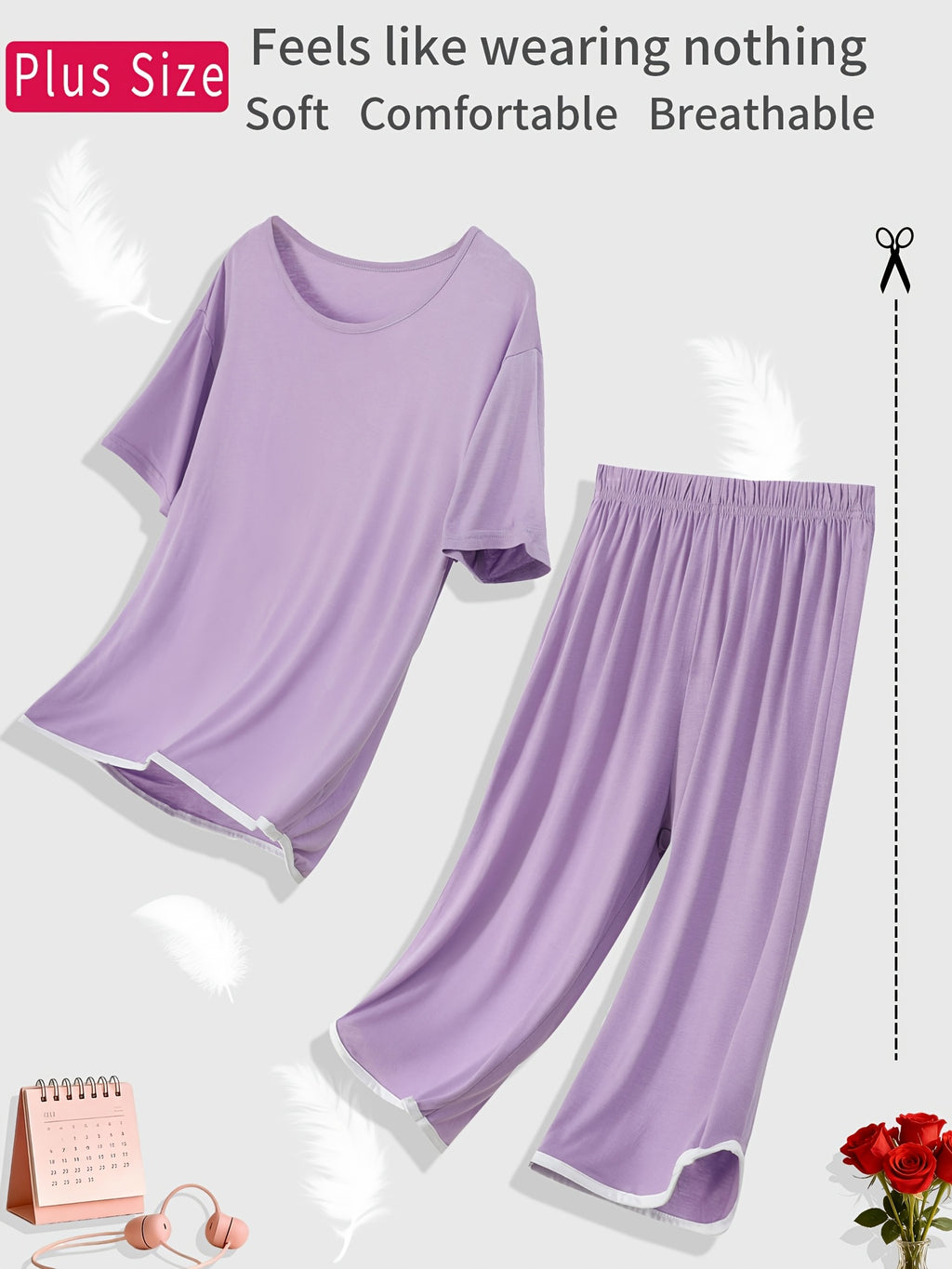Pyjama grande taille, manches courtes, tombé fluide, mise en situation