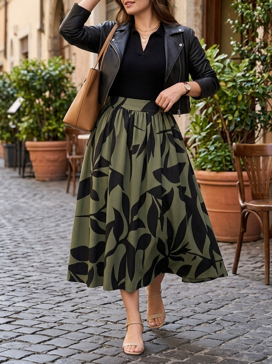 Jupe grande taille à imprimé fleuri, esprit décontracté, tissu opaque