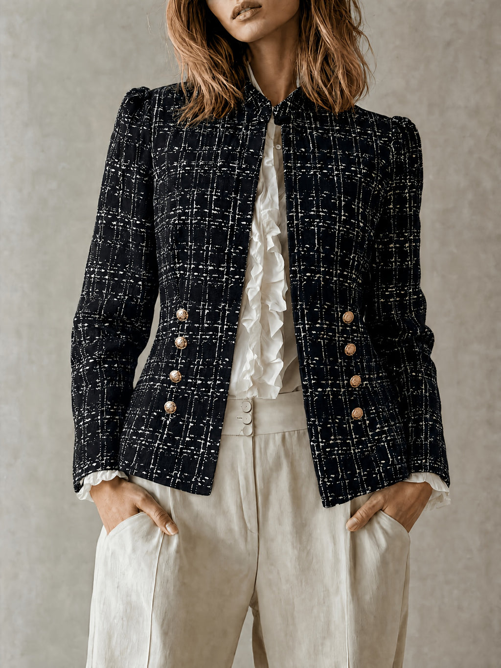 Veste grande taille en tweed — composition : 100% Polyester