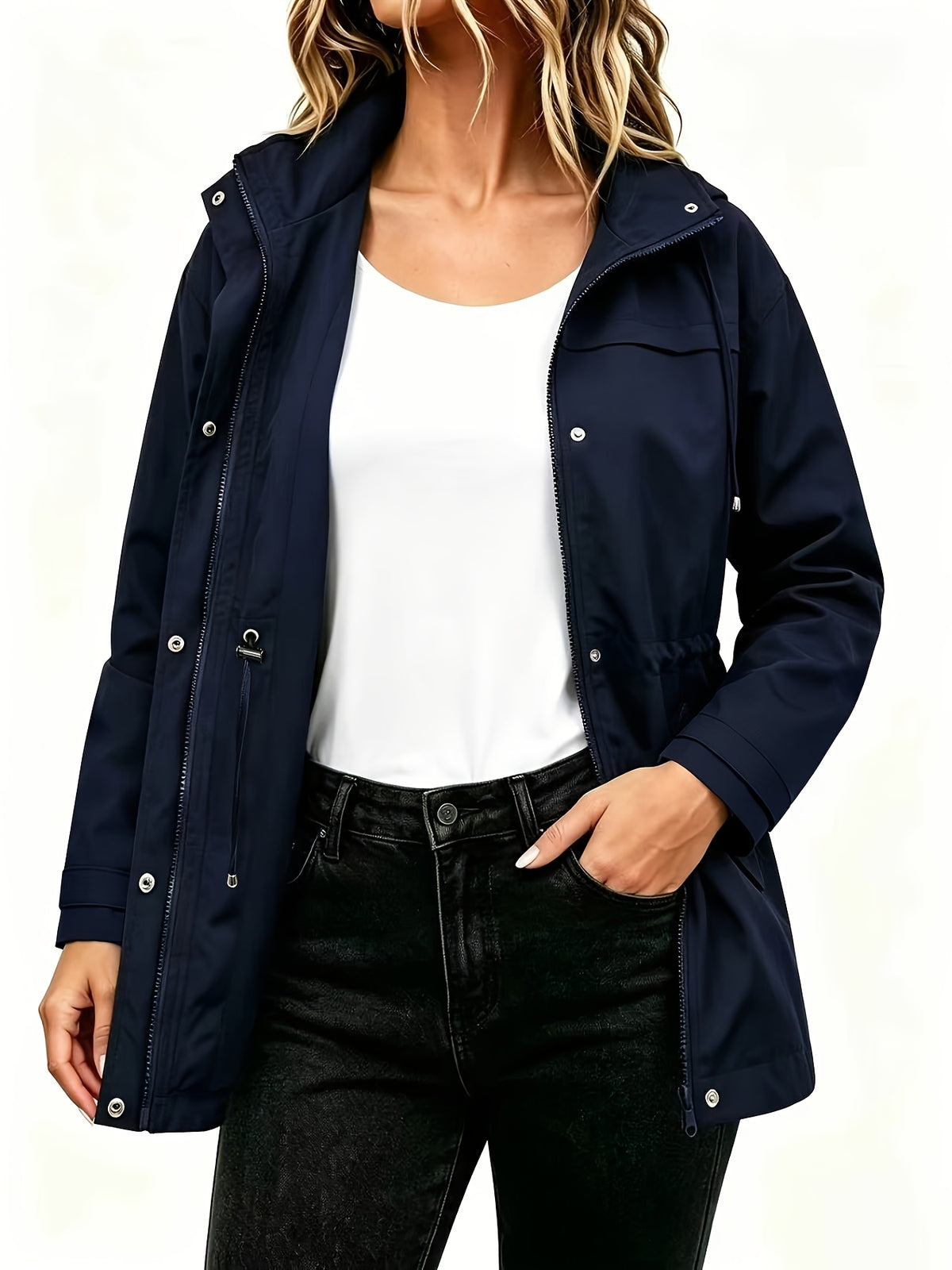 Veste grande taille, fermeture zippée, coupe-vent — composition : 100% Polyester