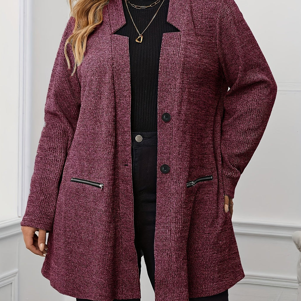 Manteau grande taille, col V, détail du tissu