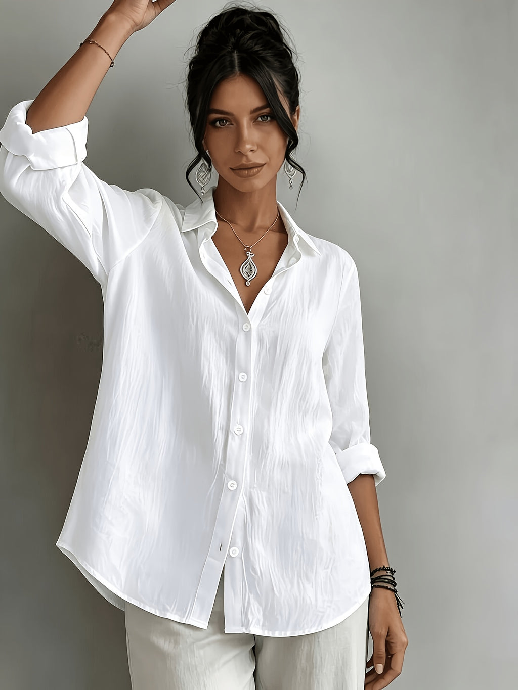 Chemise grande taille en lin, coupe ample, tenue souple