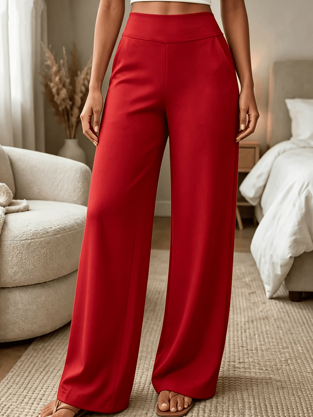 Pantalon droit grande taille — Ceinture galbée quatre teintes