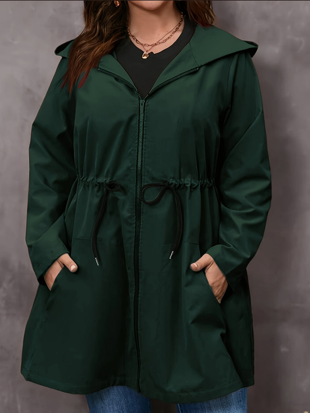 Manteau grande taille, capuche, ligne nette, autre coloris