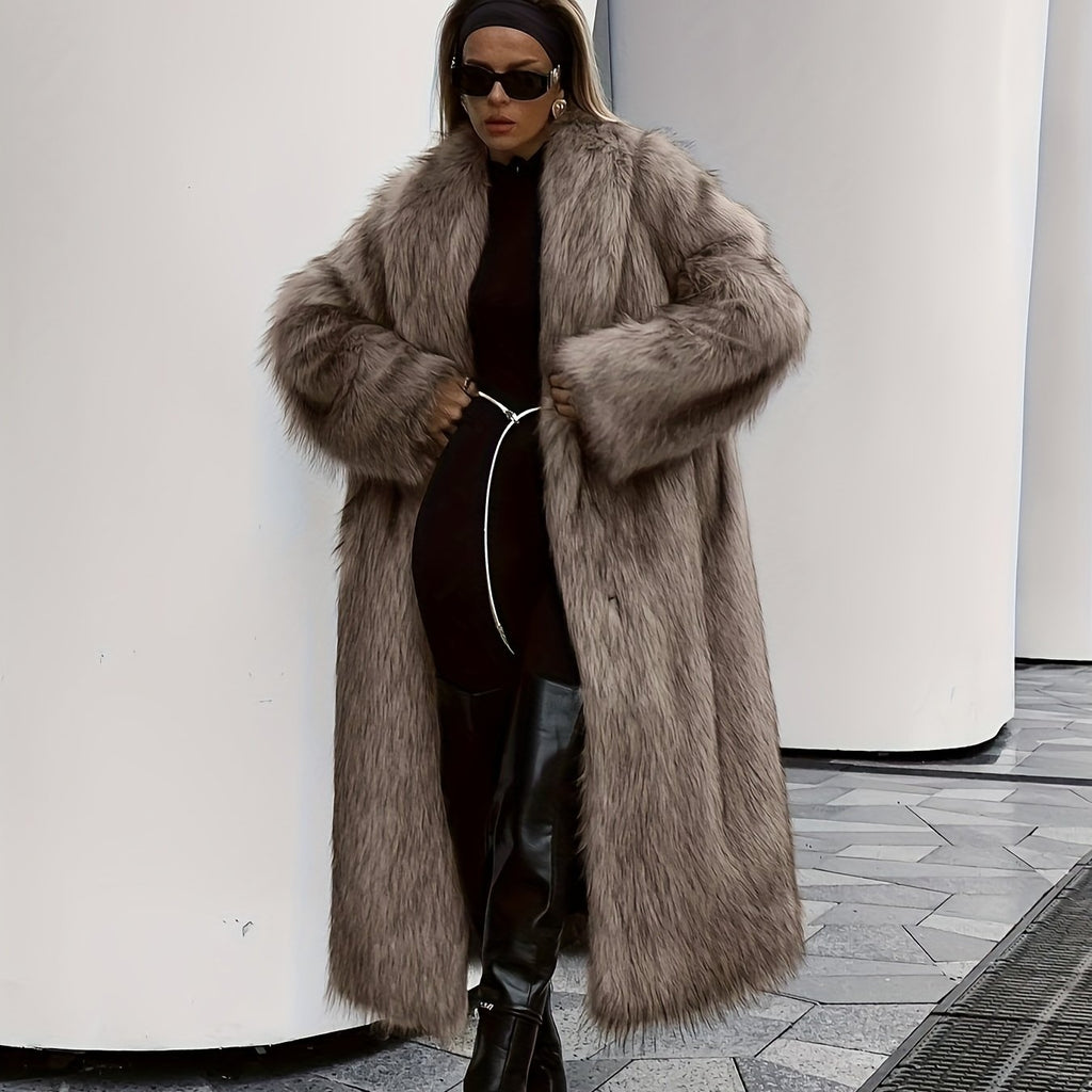 Manteau grande taille, col châle, poches pratiques, chaleur d'hiver — matière : polyester