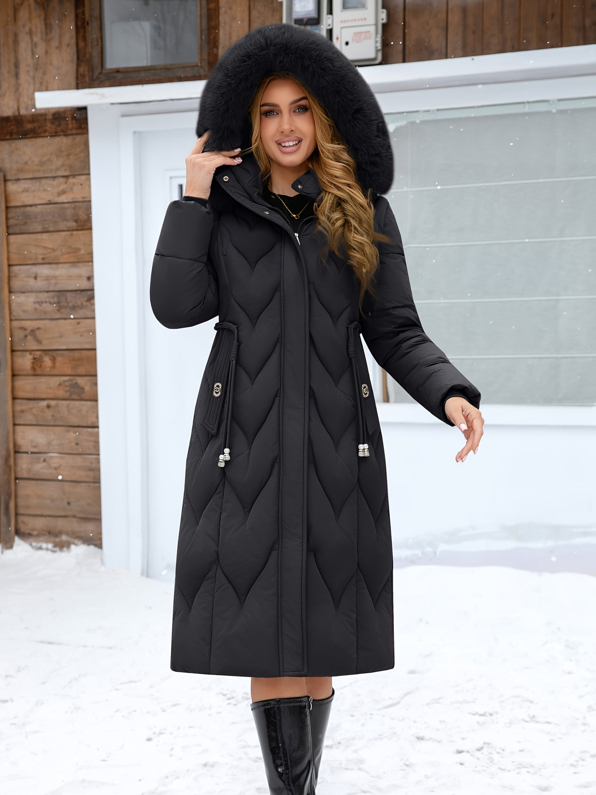 Manteau grande taille, coupe ajustée, capuche