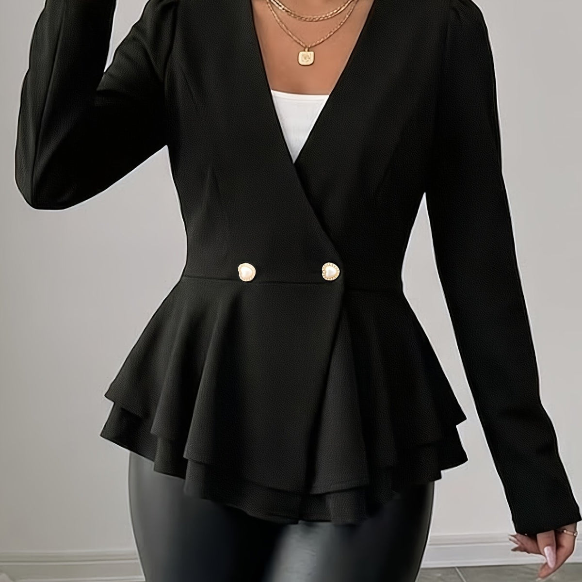 Blazer grande taille, coupe oversize, manches longues, chaleur d'hiver — matière : polyester Image