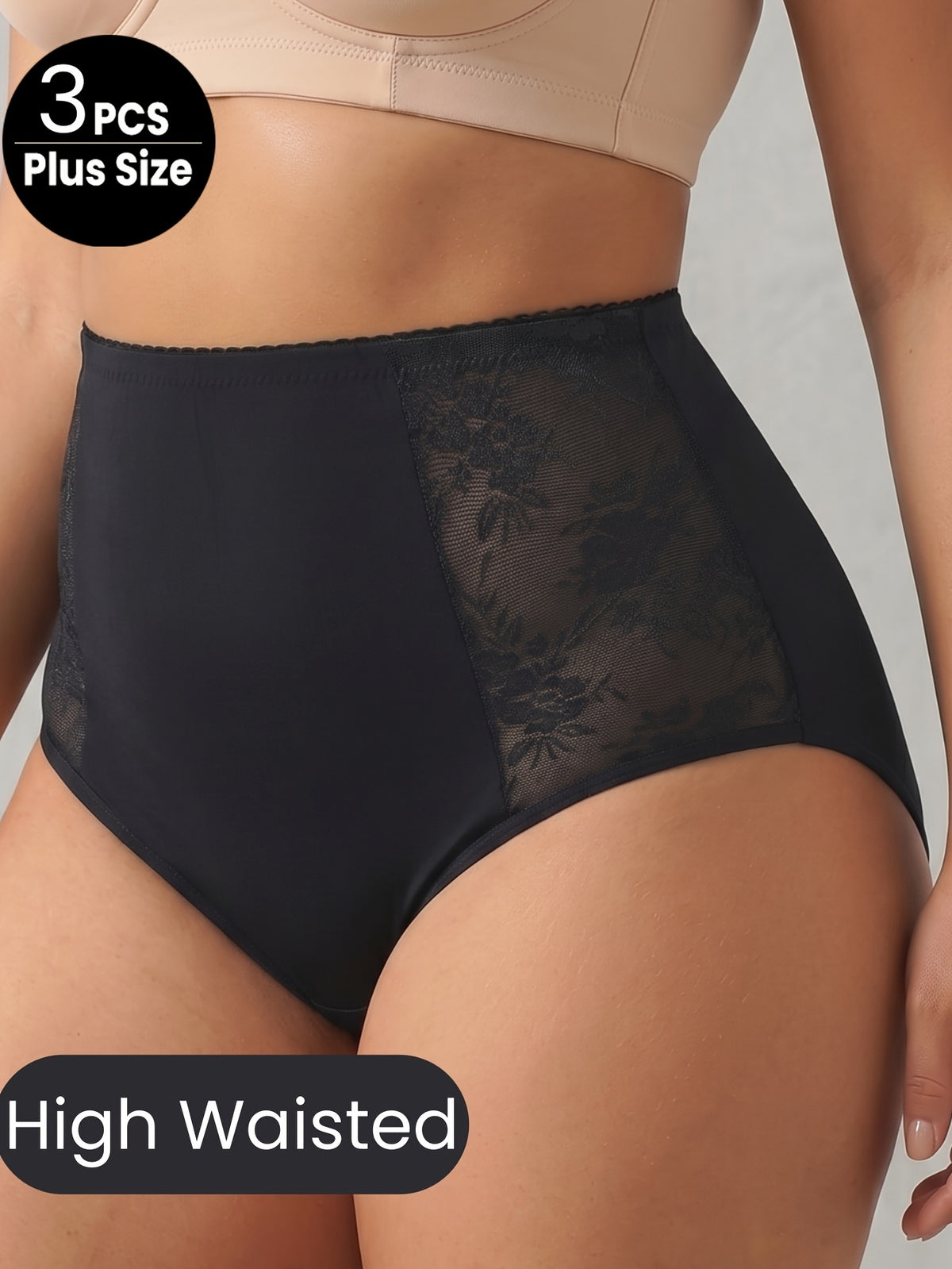 Culotte grande taille en dentelle, coupe ajustée, toucher naturel — composition : 95% Coton, 5% Élasthanne