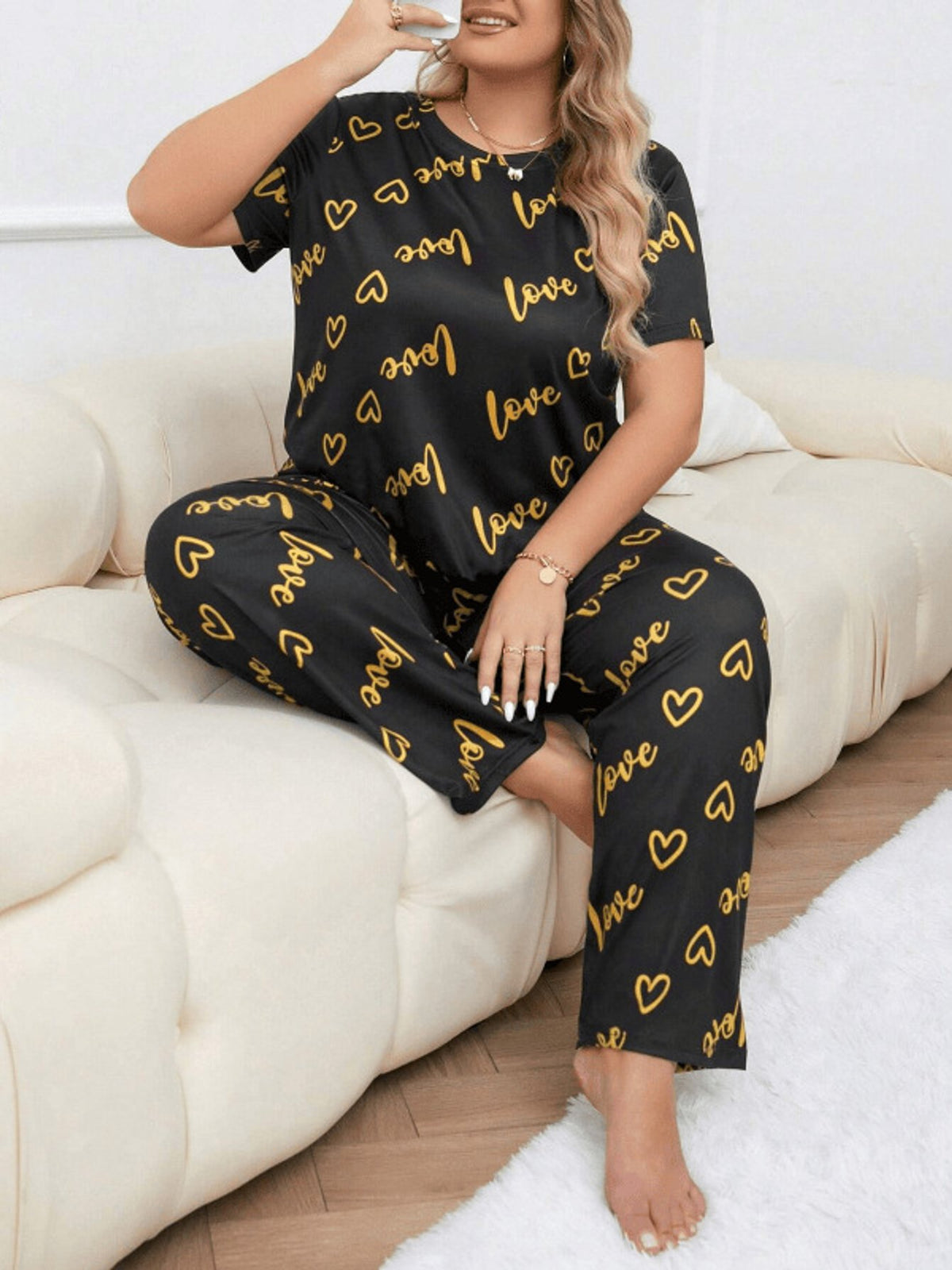 Pyjama grande taille, manches courtes, toucher naturel, vu de dos