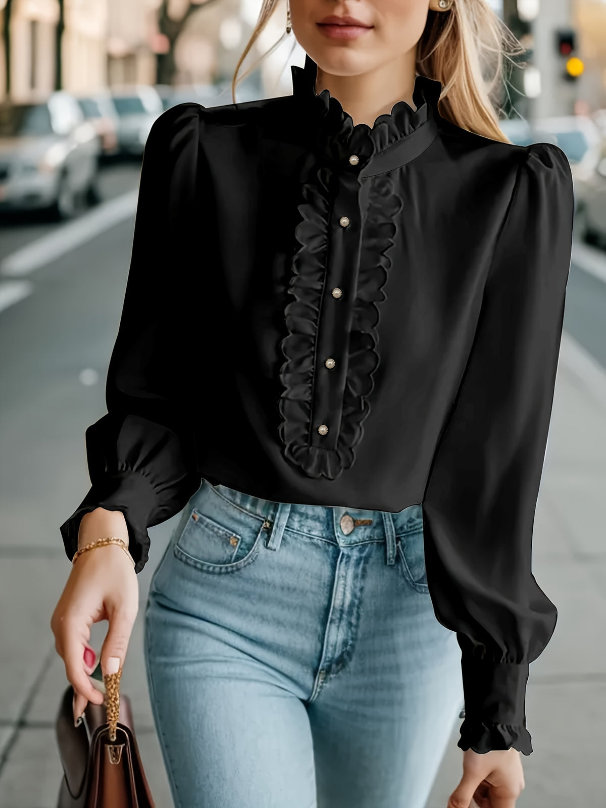 Blouse grande taille, volants, vu de dos
