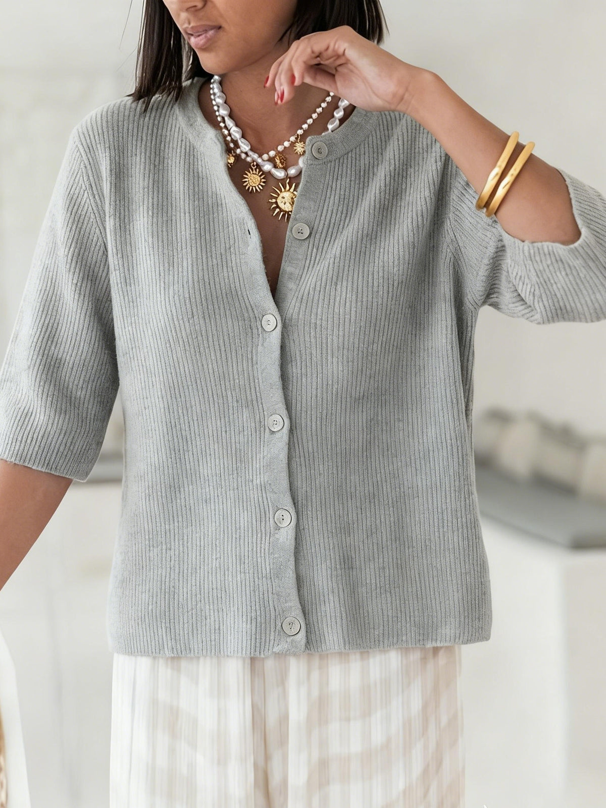 Cardigan grande taille, col rond, autre coloris
