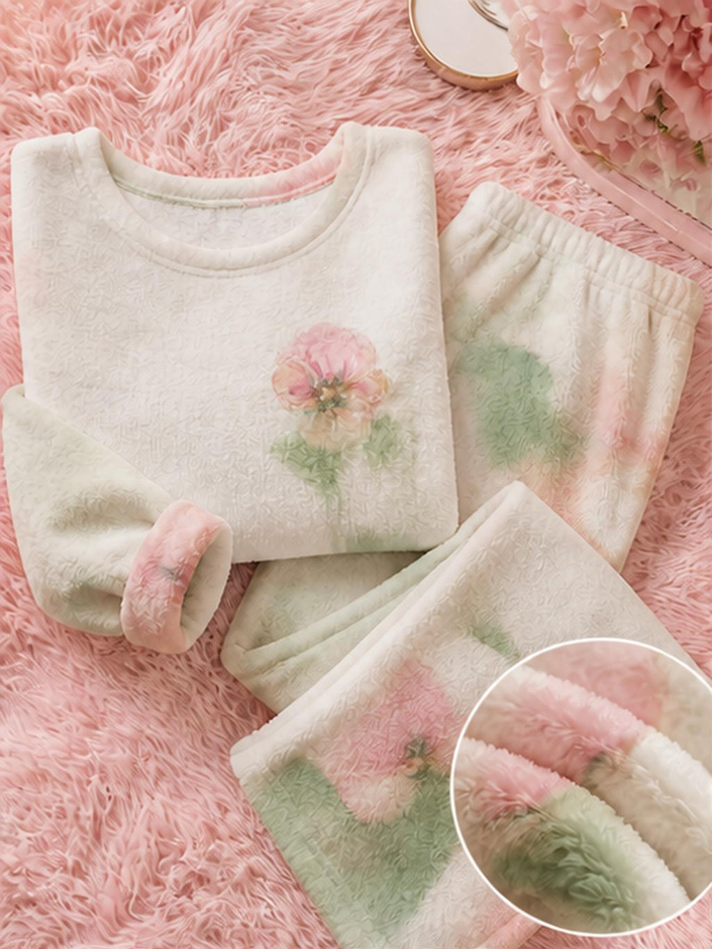Pyjama grande taille, col rond, allure vintage