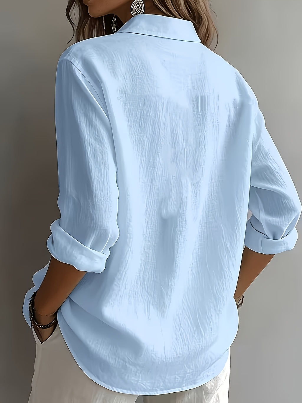 Chemise grande taille en lin, coupe ample, tenue souple, autre coloris