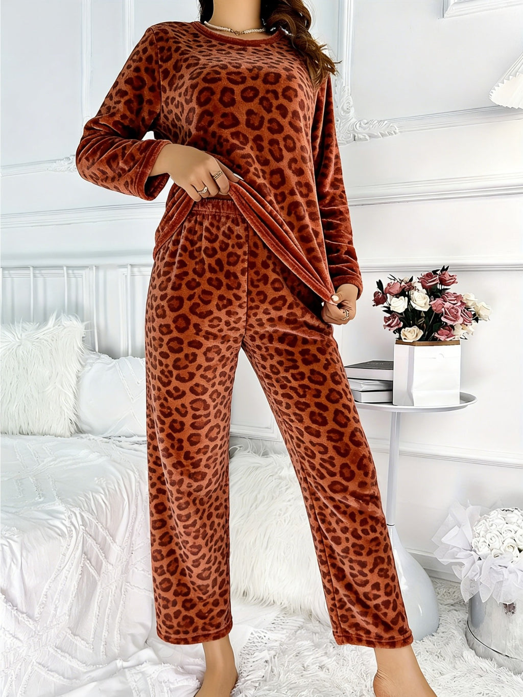 Pyjama grande taille, coupe ample, manches longues, chaleur d'hiver