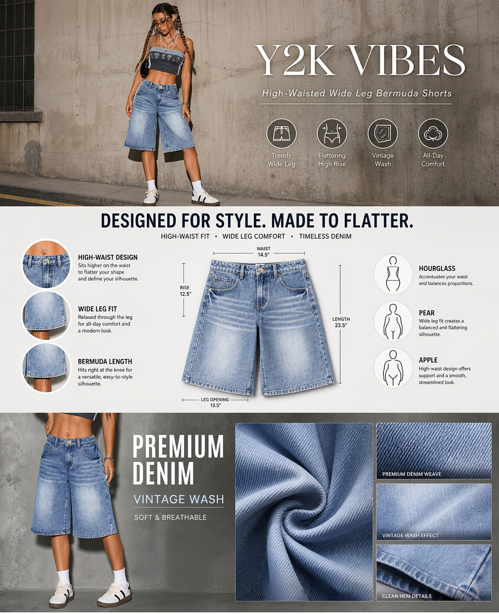 Short grande taille, coupe évasée, toucher naturel — matière : coton