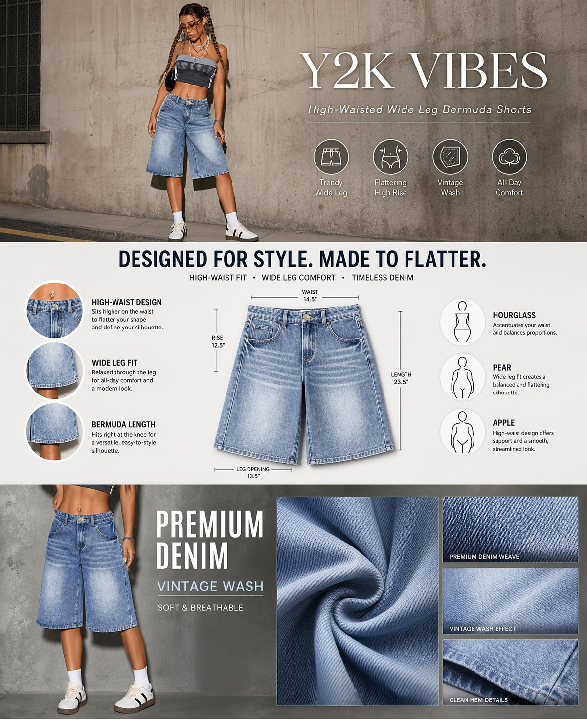 Short grande taille, coupe évasée, toucher naturel — matière : coton