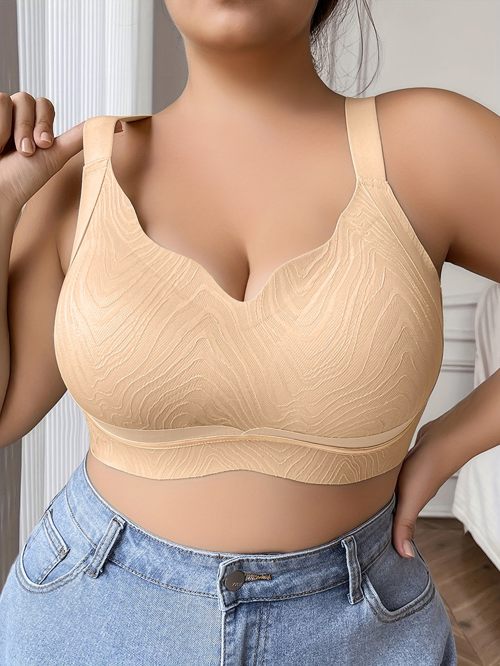 Soutien-gorge sans armature grande taille — Tissu gaufré, 5 teintes