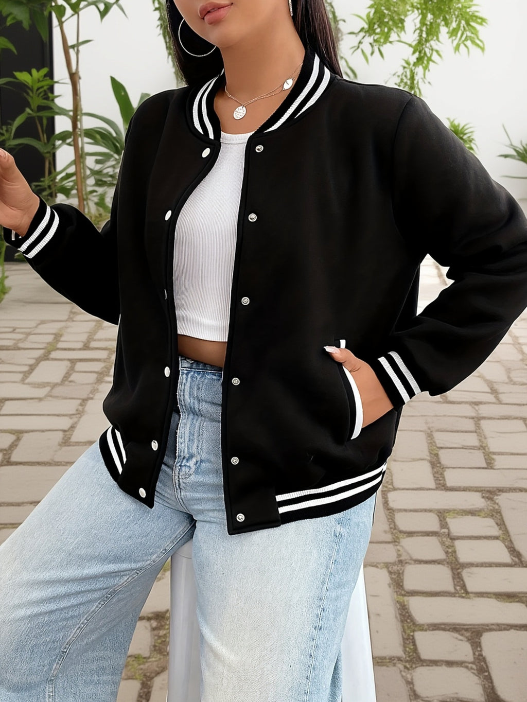 Veste grande taille, poches pratiques, chaleur d'hiver, porté de face