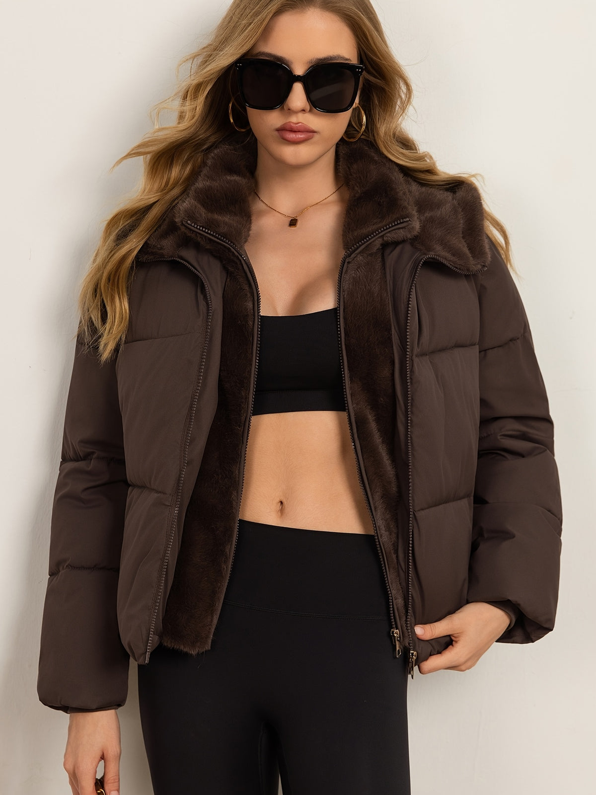 Manteau grande taille, fermeture zippée, chaleur d'hiver, coupe-vent, vue de profil